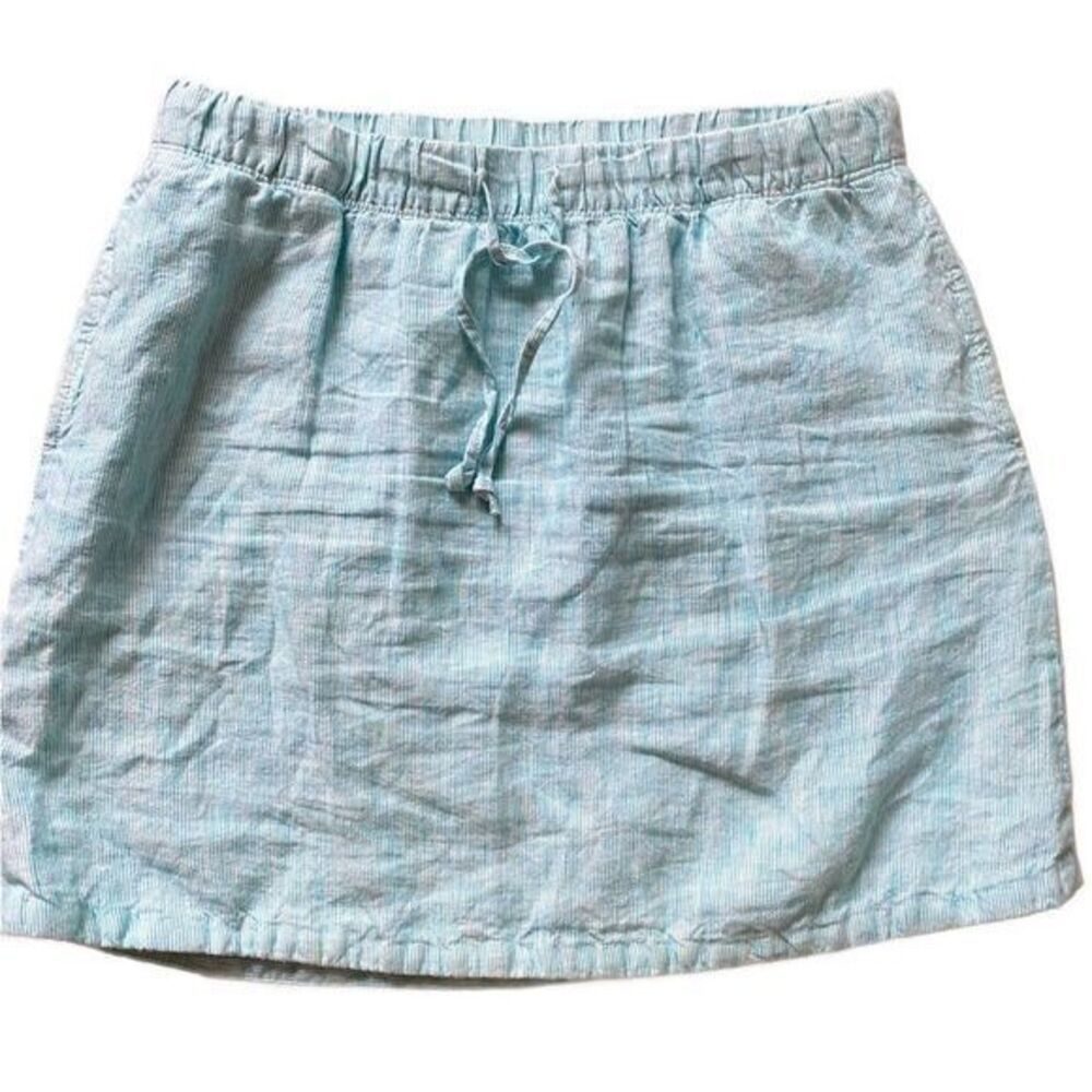 JJill Linen Skirt - Sp aqua striped , linen , elastic waist